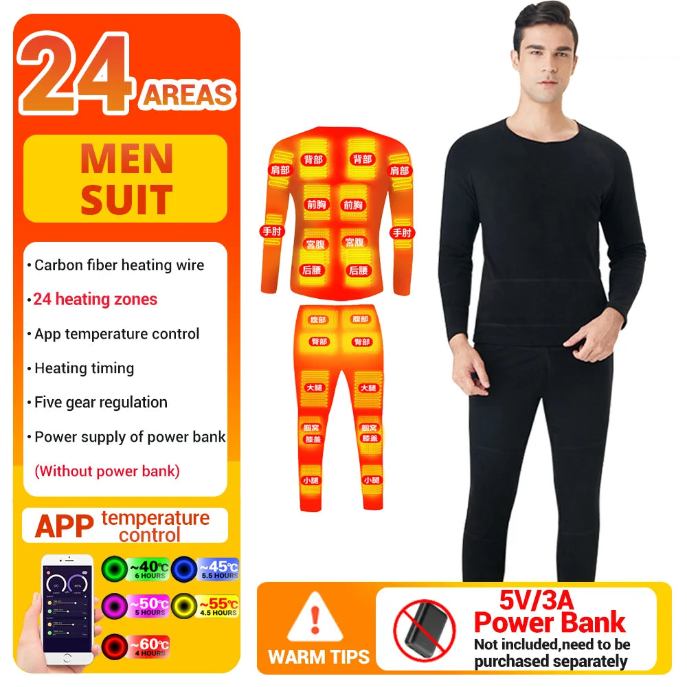 Winter Heated Underwear Suit Smart Phone APP Control Temperature USB Battery Powered  Fleece Thermal Motorcycle Jacket