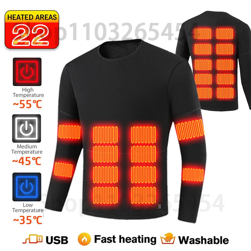 52 Areas New Heated Underwear Winter Thermal Underwear Women Men Heating Jacket Winter Accessories USB Electric Heating Clothes