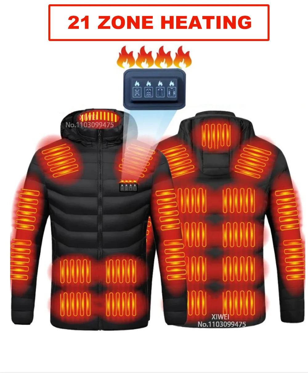 Heated Jacket Men Women USB Self Heated Clothing Washed Cotton Warm Coats Winter Thermal Skiing Camping Hiking Jacket 2-21 Areas