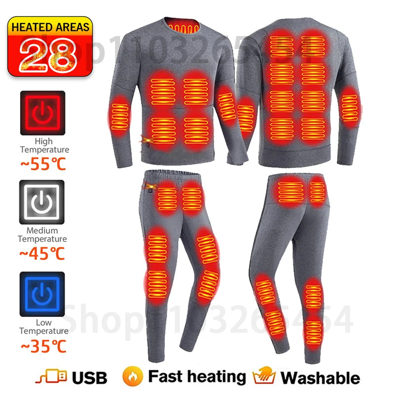 52 Areas New Heated Underwear Winter Thermal Underwear Women Men Heating Jacket Winter Accessories USB Electric Heating Clothes