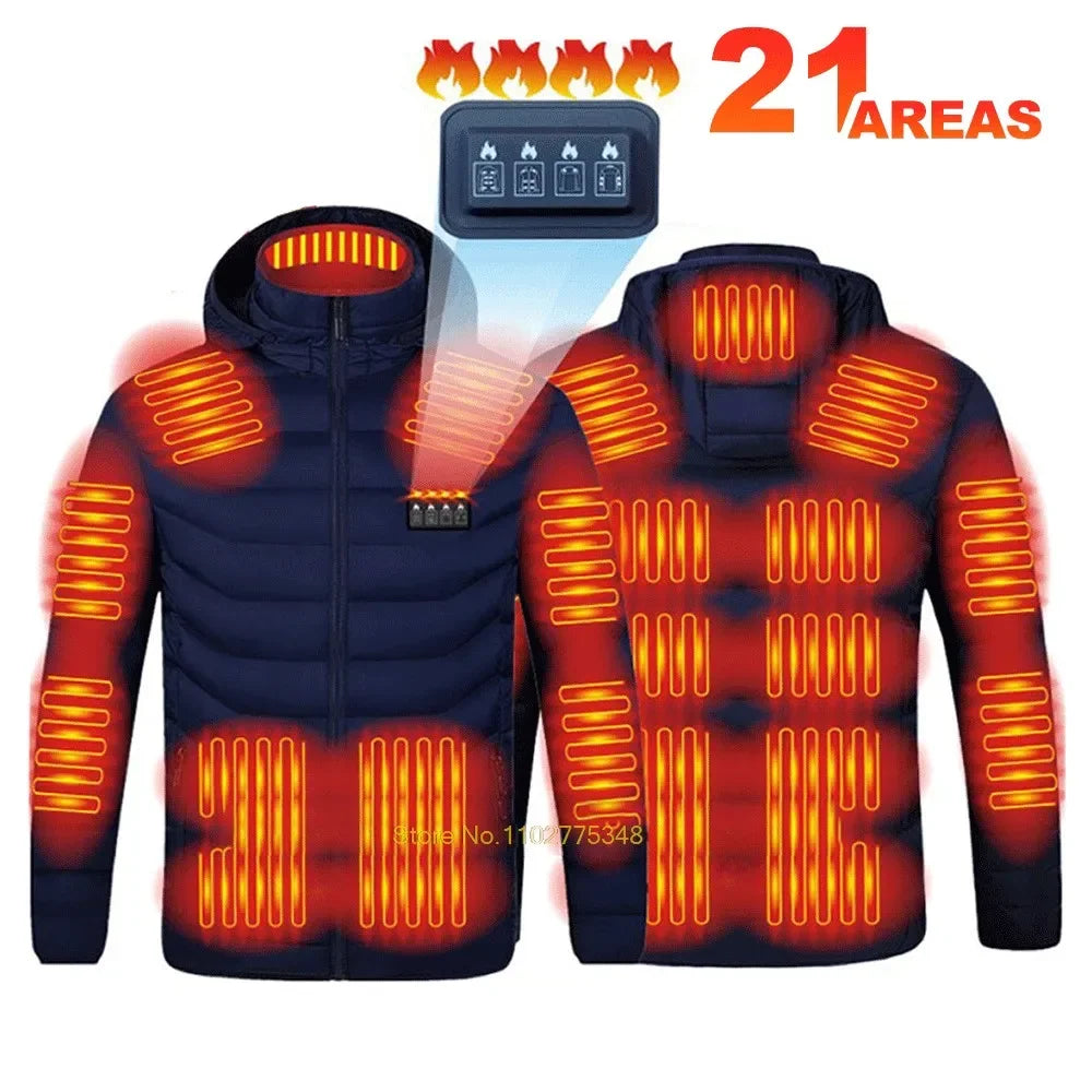 Heated Jacket Men Women USB Self Heated Clothing Washed Cotton Warm Coats Winter Thermal Skiing Camping Hiking Jacket 2-21 Areas