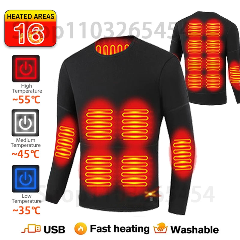 52 Areas New Heated Underwear Winter Thermal Underwear Women Men Heating Jacket Winter Accessories USB Electric Heating Clothes
