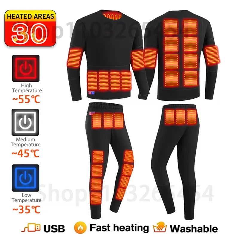 52 Areas New Heated Underwear Winter Thermal Underwear Women Men Heating Jacket Winter Accessories USB Electric Heating Clothes