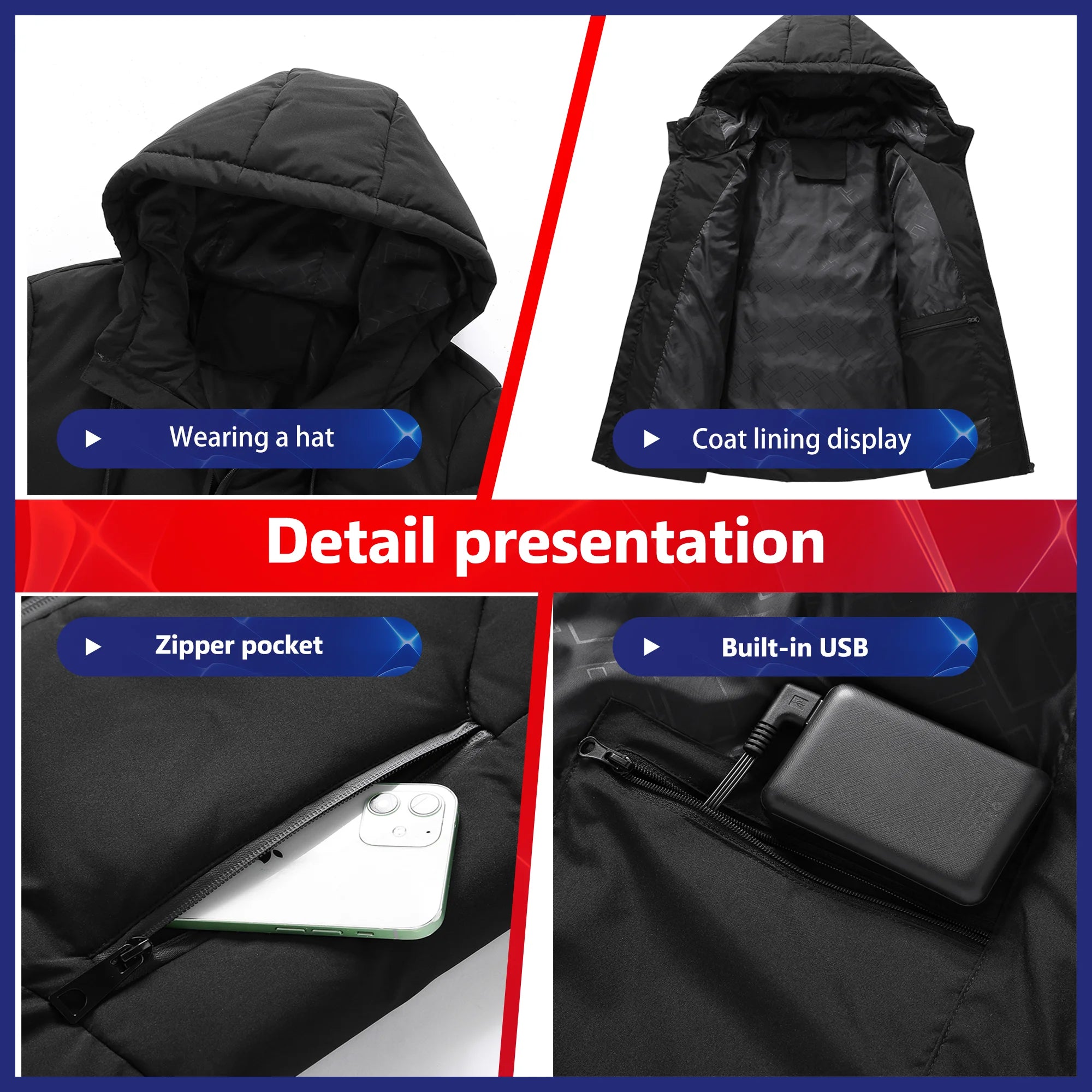 Heated Jacket 11 Areas Heated Jacket Men Electric Heating Jacket Usb Heated Jacket Hooded Heated Bodywarmer Heated Down Jacket