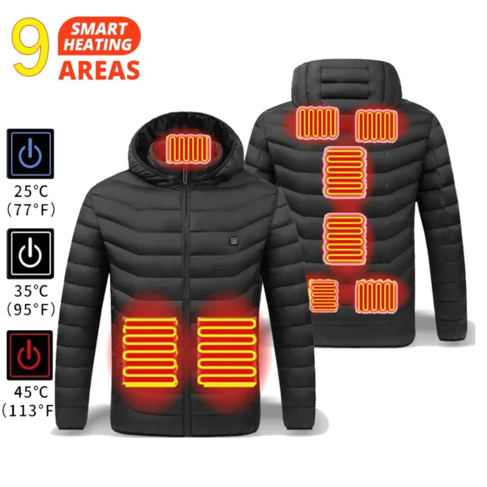 Heated Jacket Men Women USB Self Heated Clothing Washed Cotton Warm Coats Winter Thermal Skiing Camping Hiking Jacket 2-21 Areas