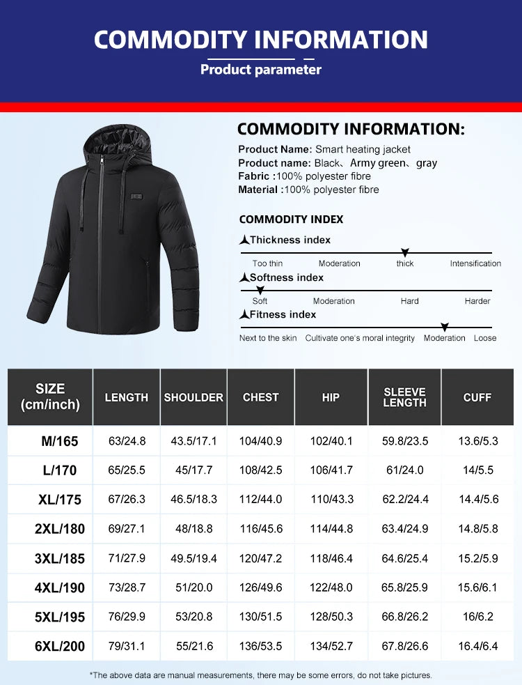 Heated Jacket 11 Areas Heated Jacket Men Electric Heating Jacket Usb Heated Jacket Hooded Heated Bodywarmer Heated Down Jacket
