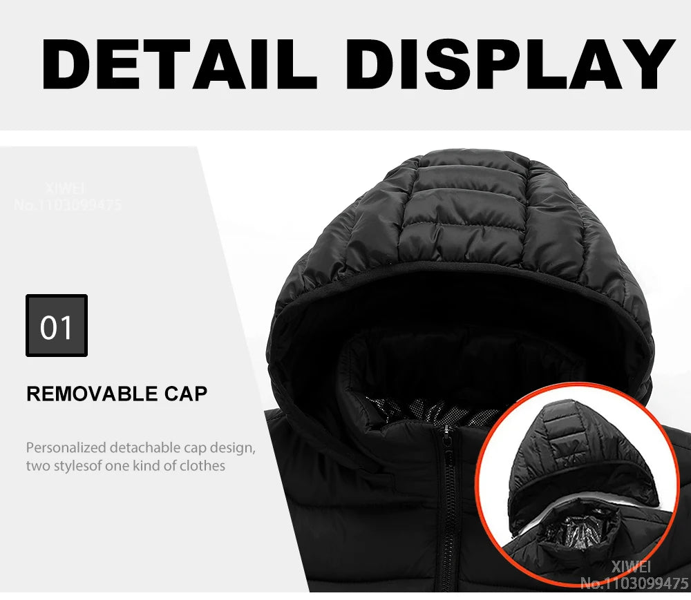 Heated Jacket Men Women USB Self Heated Clothing Washed Cotton Warm Coats Winter Thermal Skiing Camping Hiking Jacket 2-21 Areas