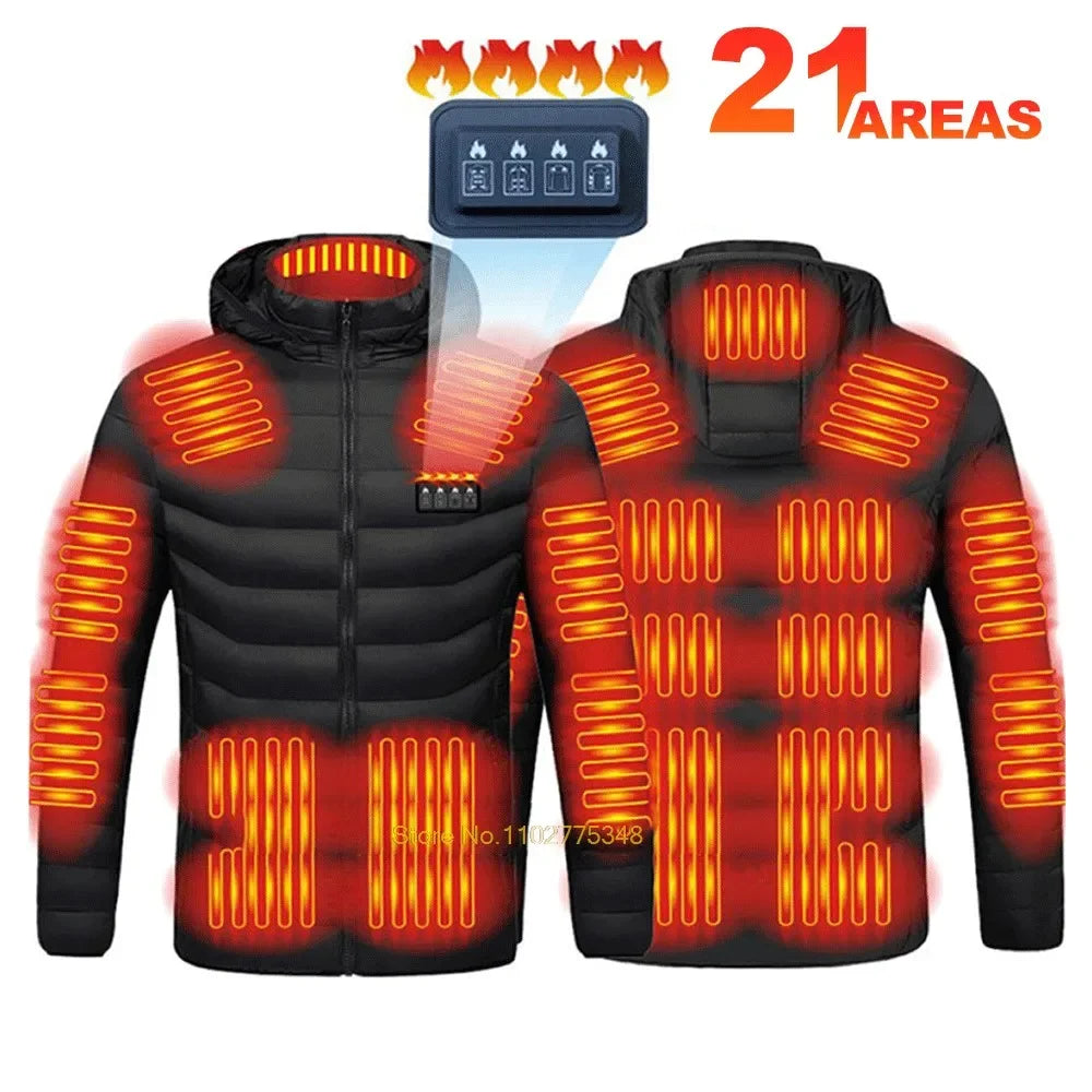 Heated Jacket Men Women USB Self Heated Clothing Washed Cotton Warm Coats Winter Thermal Skiing Camping Hiking Jacket 2-21 Areas
