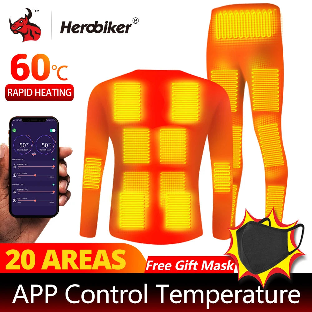 Winter Heated Underwear Suit Smart Phone APP Control Temperature USB Battery Powered  Fleece Thermal Motorcycle Jacket