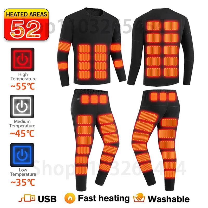 52 Areas New Heated Underwear Winter Thermal Underwear Women Men Heating Jacket Winter Accessories USB Electric Heating Clothes