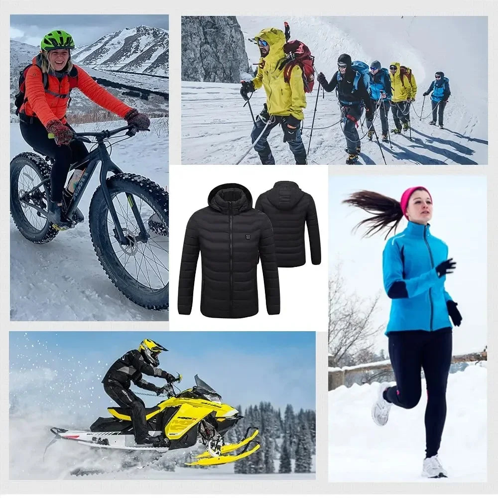 Heated Jacket Men Women USB Self Heated Clothing Washed Cotton Warm Coats Winter Thermal Skiing Camping Hiking Jacket 2-21 Areas