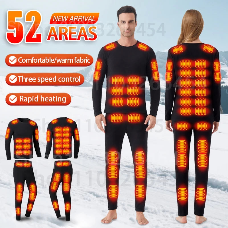 52 Areas New Heated Underwear Winter Thermal Underwear Women Men Heating Jacket Winter Accessories USB Electric Heating Clothes