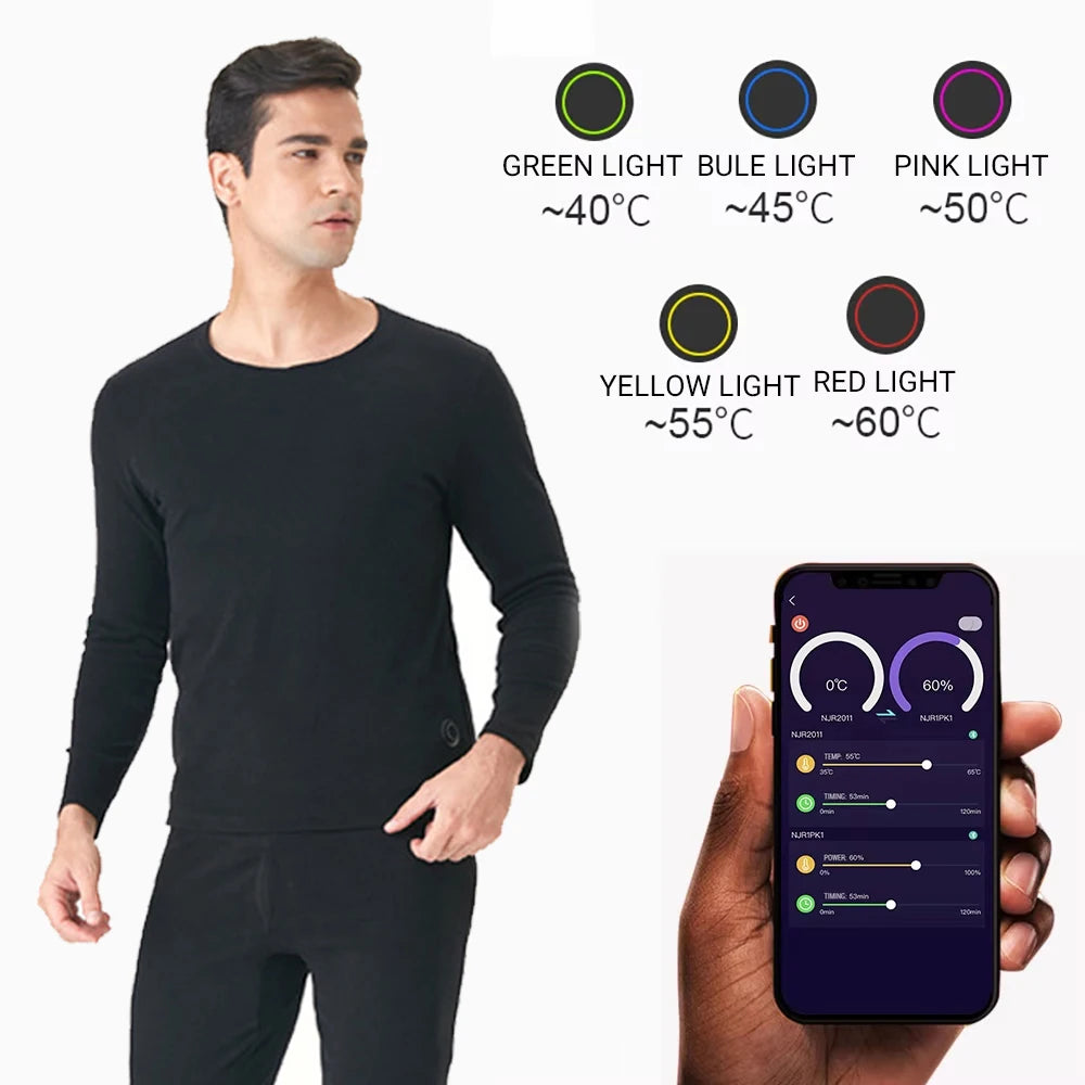 Winter Heated Underwear Suit Smart Phone APP Control Temperature USB Battery Powered  Fleece Thermal Motorcycle Jacket