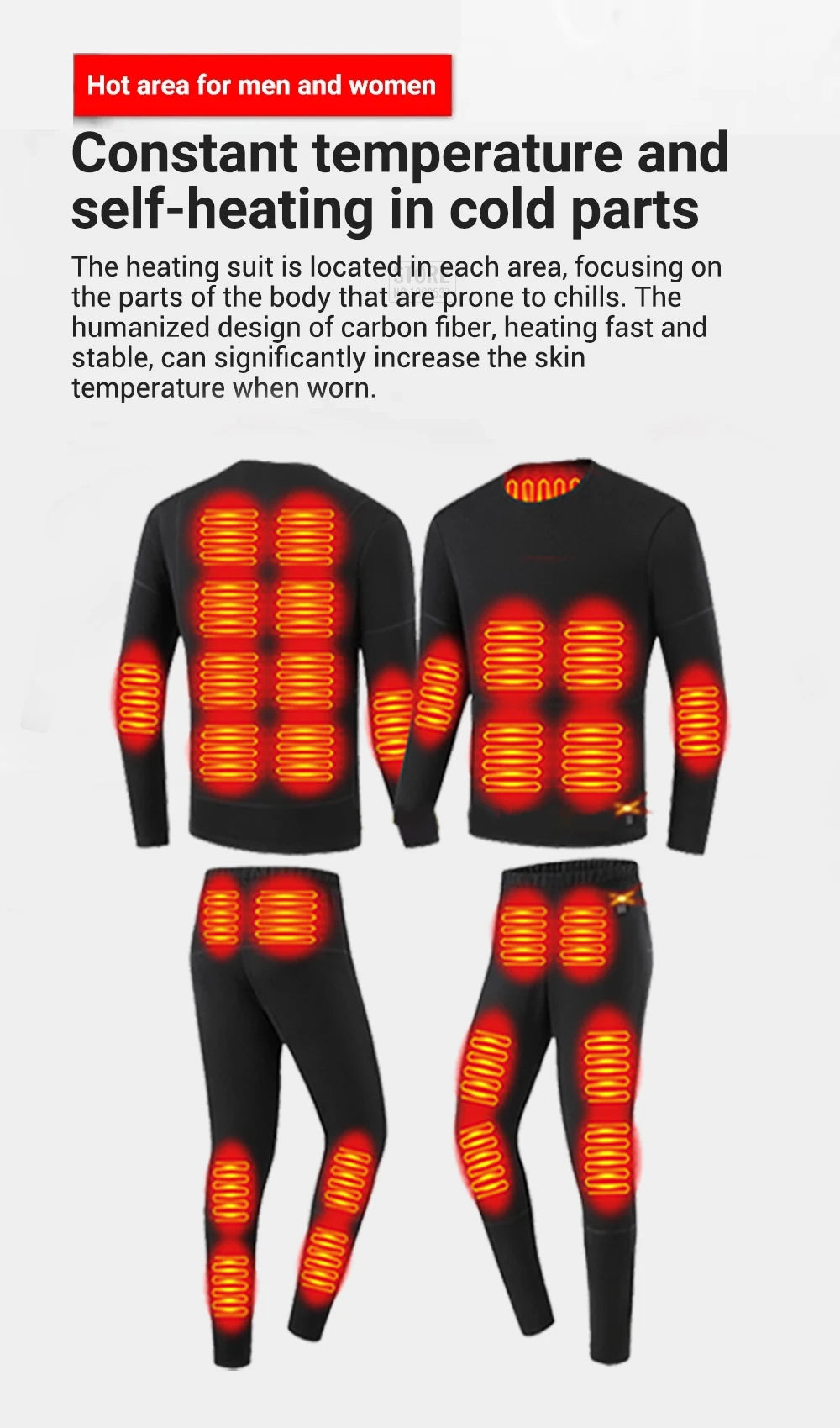 52 Areas New Heated Underwear Winter Thermal Underwear Women Men Heating Jacket Winter Accessories USB Electric Heating Clothes