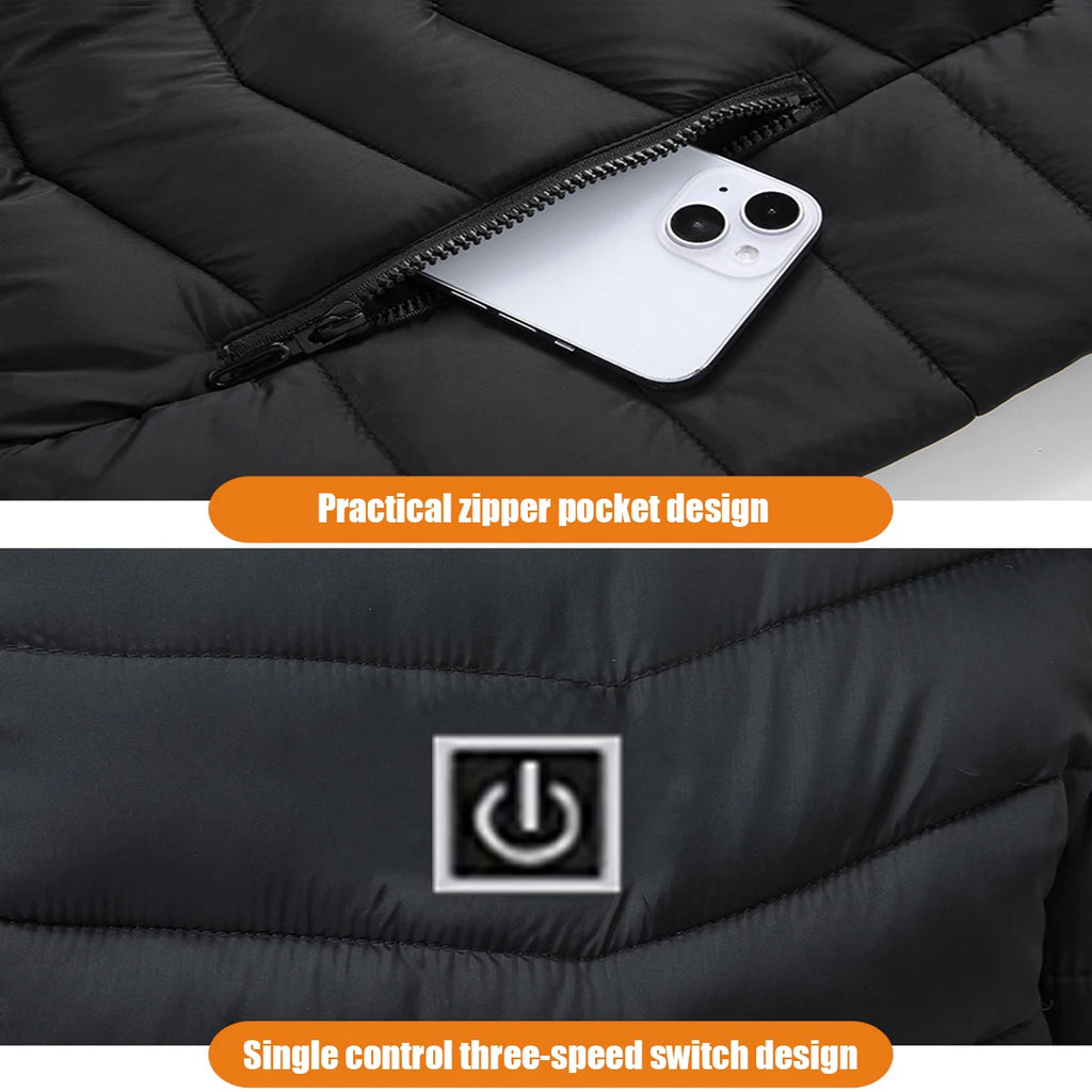 Heated Jacket, Men's and Women's Winter Warm Jacket, Smart USB Electric Heated Jacket with 9 Carbon Fiber Heating Pads