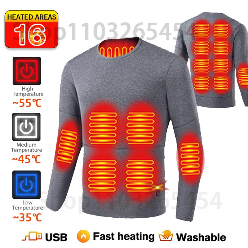 52 Areas New Heated Underwear Winter Thermal Underwear Women Men Heating Jacket Winter Accessories USB Electric Heating Clothes