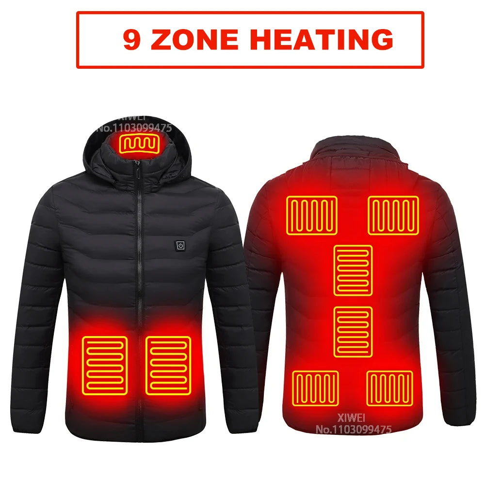 Heated Jacket Men Women USB Self Heated Clothing Washed Cotton Warm Coats Winter Thermal Skiing Camping Hiking Jacket 2-21 Areas